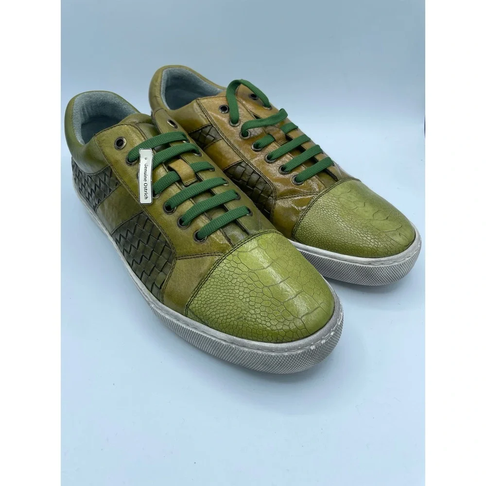 Belvedere Ecco Mens 11 Ant Emerald Green Ostrich Leg Woven Leather Sneakers Y11